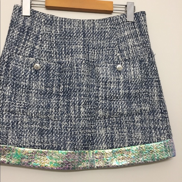 Theyskens' Theory Flossy Seast Navy Tweed & Iridescent Hologram Mini Skirt Sz 0 - Picture 3 of 6